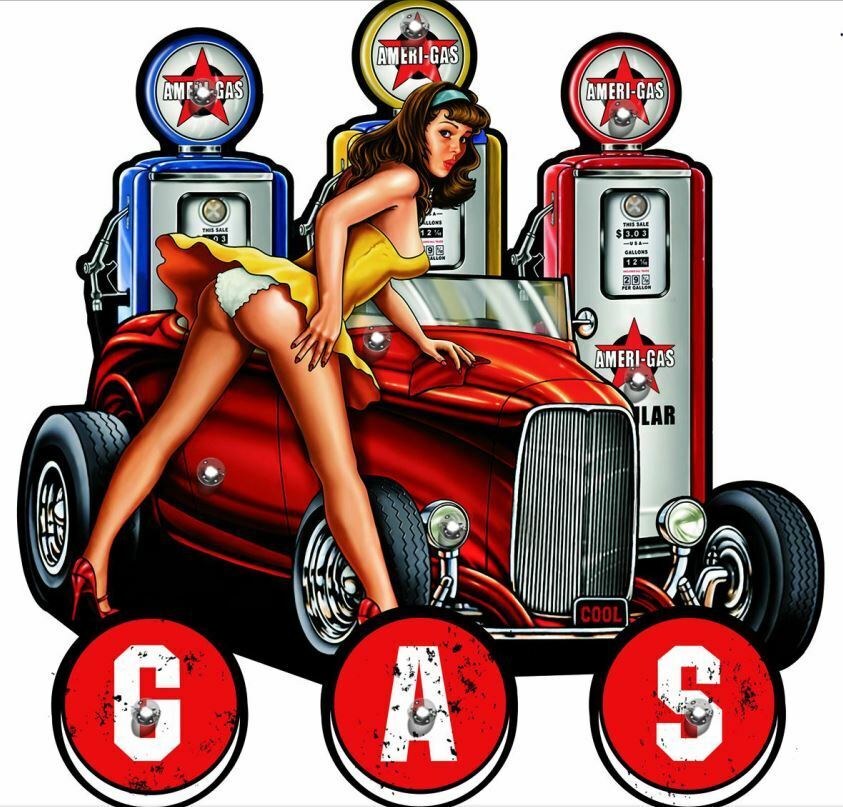 Vintage Metal 3D LED Logo Gas Sign Sexy Lady Pin Up Garage Man Cave Wall Plaque