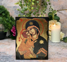 Load image into Gallery viewer, Virgin Mary and Baby Jesus Picture Icon Style Religious Wall Plaque Decor