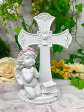 Load image into Gallery viewer, Guardian Angel Figurine Praying Cherub Statue Cross Ornament Sculpture Gift