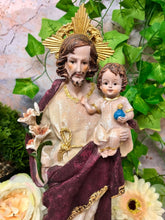 Laden Sie das Bild in den Galerie-Viewer, Statue von Josef und Jesuskind, religiöses Ornament, Figur, Heimdekoration, Skulptur