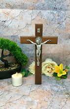 Load image into Gallery viewer, Wooden Crucifix Hanging Cross Brass Corpus Christi Jesus Christ Religious 28cm-OsirisTradingUK