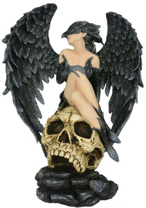 Gothic Witch Dark Fairy Fallen Angel Resting on Skull Succubus Statue Ornament