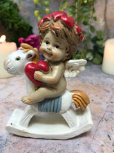 Load image into Gallery viewer, Pair of Guardian Angel Figurine Cherub on Rocking Horse Holding Heart Ornament-Collectables:Fantasy, Myth & Magic:Mythical Creatures:Angels-OsirisTradingUK