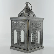 Load image into Gallery viewer, Moroccan Style Silver Antique Iron Square Lantern LED Tea Light Candle Holder-OsirisTradingUK