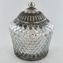 Laden Sie das Bild in den Galerie-Viewer, Silver LED Moroccan Style Glass Battery Powered Lantern Home Decor Lighting-OsirisTradingUK