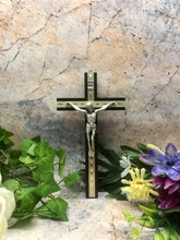 Load image into Gallery viewer, Dark Wood Crucifix Metal Inlay Corpus Christi Jesus Cross Religious Ornament-OsirisTradingUK