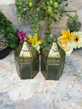Load image into Gallery viewer, Pair of Moroccan Style Lanterns Brass Tea Light Candle Holders Ornaments-OsirisTradingUK
