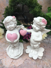 Load image into Gallery viewer, Pair of Guardian Angel Figurine Cherub Holding Hearts Statue Ornament Sculpture