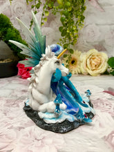 Charger l'image dans la galerie, Sitting Blue Winter Fairy with Unicorn Display Figurine Statue Ornament-OsirisTradingUK