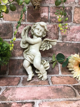 Load image into Gallery viewer, Vintage Cherub with Musical Instrument Sculpture Garden Ornament