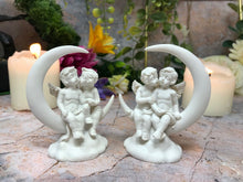 Load image into Gallery viewer, Pair of Guardian Angels Figurine Cherubs Resting on Crescent Moon Ornament