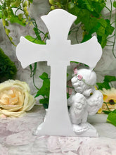 Load image into Gallery viewer, Guardian Angel Figurine Praying Cherub Statue Cross Ornament Sculpture Gift