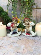 Load image into Gallery viewer, Pair of Guardian Angel Figurine Cherub on Rocking Horse Holding Heart Ornament-Collectables:Fantasy, Myth & Magic:Mythical Creatures:Angels-OsirisTradingUK