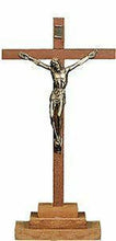 Load image into Gallery viewer, Wooden Freestanding Crucifix Cross Brass Corpus Religious Ornament-OsirisTradingUK