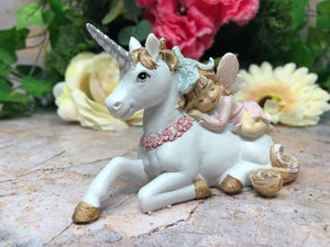 Fairy Resting with Unicorn Figurine Fantasy Fairies Mythical Sculpture Figure