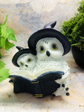Load image into Gallery viewer, Whimsical Witchy Owl Family with Spell Book Figurine Pagan Decoration Witch