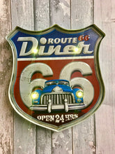 Load image into Gallery viewer, Vintage Metal 3D LED Logo Diner Sign Route 66 Garage Car Man Cave Wall Plaque-OsirisTradingUK