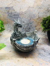 Laden Sie das Bild in den Galerie-Viewer, Silver Dragon Candle Holder Gothic Home Decor Figurine-OsirisTradingUK
