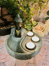 Load image into Gallery viewer, Stone Effect Meditating Buddha Triple Candle Holder Feng Shui Decor