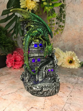 Load image into Gallery viewer, Green Dragon Guarding Castle Changing LED Light Cone Burner Lamp Fantasy Gift