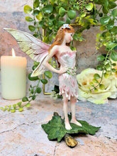 Load image into Gallery viewer, Flower Fairy Standing on Leaf Figurine Fantasy Fairies Mythical Sculpture Gift