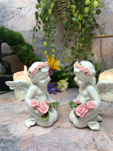 Load image into Gallery viewer, Pair of Guardian Angel Figurine Cherubs Holding Roses Statue Ornament Sculpture-Collectables:Fantasy, Myth & Magic:Mythical Creatures:Angels-OsirisTradingUK