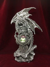 Load image into Gallery viewer, Silver Dragon Sculpture Guardian of Jewell Statue Fantasy Art Mythical Creatures-OsirisTradingUK