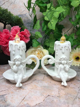 Laden Sie das Bild in den Galerie-Viewer, Pair of Guardian Angel Cherub Resting On Candle Holder with LED Light Sculpture-Collectables:Fantasy, Myth & Magic:Mythical Creatures:Angels-OsirisTradingUK