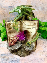 Laden Sie das Bild in den Galerie-Viewer, Green Dragon Guardian of Spell Book Statue with LED Light Dragons Collection-OsirisTradingUK