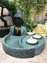 Load image into Gallery viewer, Stone Effect Meditating Buddha Triple Candle Holder Feng Shui Decor