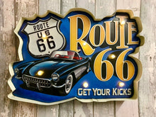 Load image into Gallery viewer, Vintage Metal 3D LED Logo Sign Route 66 Garage Car Man Cave Wall Plaque
