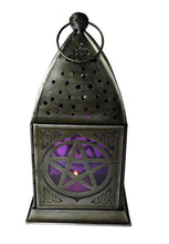Charger l'image dans la galerie, Antique Effect Moroccan Lantern Candle Purple Glass Tealight Holder-OsirisTradingUK