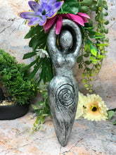 Load image into Gallery viewer, Spiral Goddess Pagan Wall Plaque Wiccan Garden Ornament Sculpture Silver