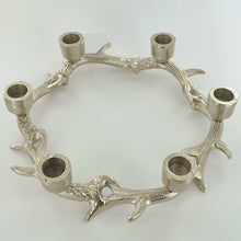Load image into Gallery viewer, Silver Antler Six Taper Candle Holder Metal Circle Winter Stag Deer-OsirisTradingUK