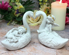 Load image into Gallery viewer, Pair of Guardian Angel Figurine Cherubs on Swan Statue Ornament Sculpture-Collectables:Fantasy, Myth & Magic:Mythical Creatures:Angels-OsirisTradingUK