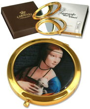 Load image into Gallery viewer, Gold Effect Pocket Travel Mirror Da Vinci Lady with Ermine Renaissance-OsirisTradingUK