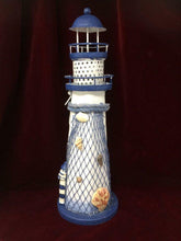 Load image into Gallery viewer, Nautical Lighthouse Sea Shells Tea Light Holder Indoor Metal Beach Marine Themed