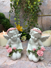 Load image into Gallery viewer, Pair of Guardian Angel Figurine Cherubs Holding Roses Statue Ornament Sculpture-Collectables:Fantasy, Myth & Magic:Mythical Creatures:Angels-OsirisTradingUK