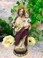 Laden Sie das Bild in den Galerie-Viewer, Statue von Josef und Jesuskind, religiöses Ornament, Figur, Heimdekoration, Skulptur