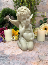 Charger l'image dans la galerie, Cherub Holding Heart Graveside Sculpture Memorial Grave Peaceful Angel-Everything Else:Memorials & Funerals:Grave Ornaments & Memorials-OsirisTradingUK