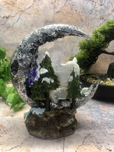 Load image into Gallery viewer, Wolf Family Resting on Crescent Moon Gothic Style Figurine with LED Light-OsirisTradingUK