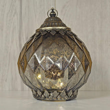 Load image into Gallery viewer, Grey LED Moroccan Style Glass Battery Powered Lantern Home Decor Lighting-OsirisTradingUK