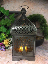 Load image into Gallery viewer, Antique Effect Moroccan Style Tree of Life Zinc Lantern Candle Tealight Holder
