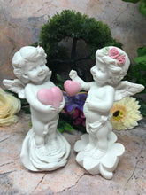 Load image into Gallery viewer, Pair of Guardian Angel Figurine Cherub Holding Hearts Statue Ornament Sculpture