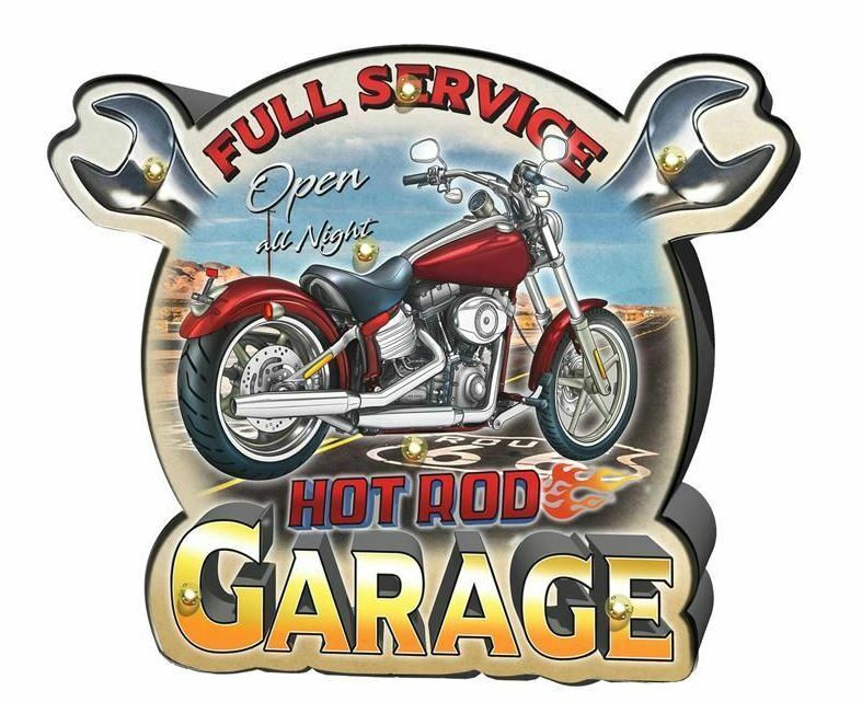 Vintage Metal 3D LED Logo Sign Garage Hot Rod Motorcycle Man Cave Wall Plaque