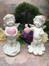 Load image into Gallery viewer, Pair of Guardian Angel Figurine Cherub Holding Hearts Statue Ornament Sculpture