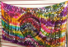 Load image into Gallery viewer, Psychedelic Tie-Dye Wall Tapestry Handmade Silky Rayon Fabric with Celtic Knot Design, Versatile Bohemian Decor, Unique Multicolor Scarf-OsirisTradingUK