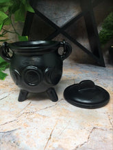 Load image into Gallery viewer, Cast Iron Cauldron Triple Moon Goddess Wiccan Supplies Pagan Gift Altar Pentacle Spellcast Potions