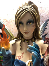 Load image into Gallery viewer, Large Fire Fairy Bust and Dragon Companion Sculpture Statue Mythical Creatures
