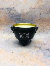 Load image into Gallery viewer, SOYA Wax Candle Triple Moons Goddess Symbol Pagan Wicca Altar Cauldron Hand Made from Quality Metal-OsirisTradingUK